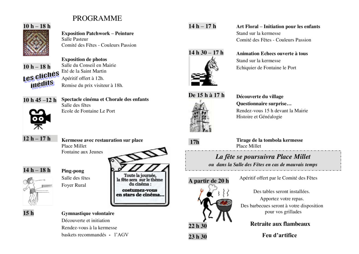 D'un CLIC ICI retrouvez et téléchargez le programme complet de la fête de l'été 2014 à Fontaine le Port fin juin.