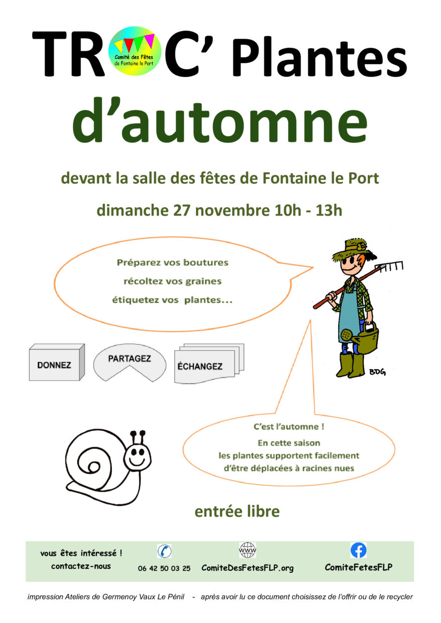 On se prépare à participer aux puces-enfants et au troc-plantes organisé par le Comité des Fêtes de Fontaine-le-Port.